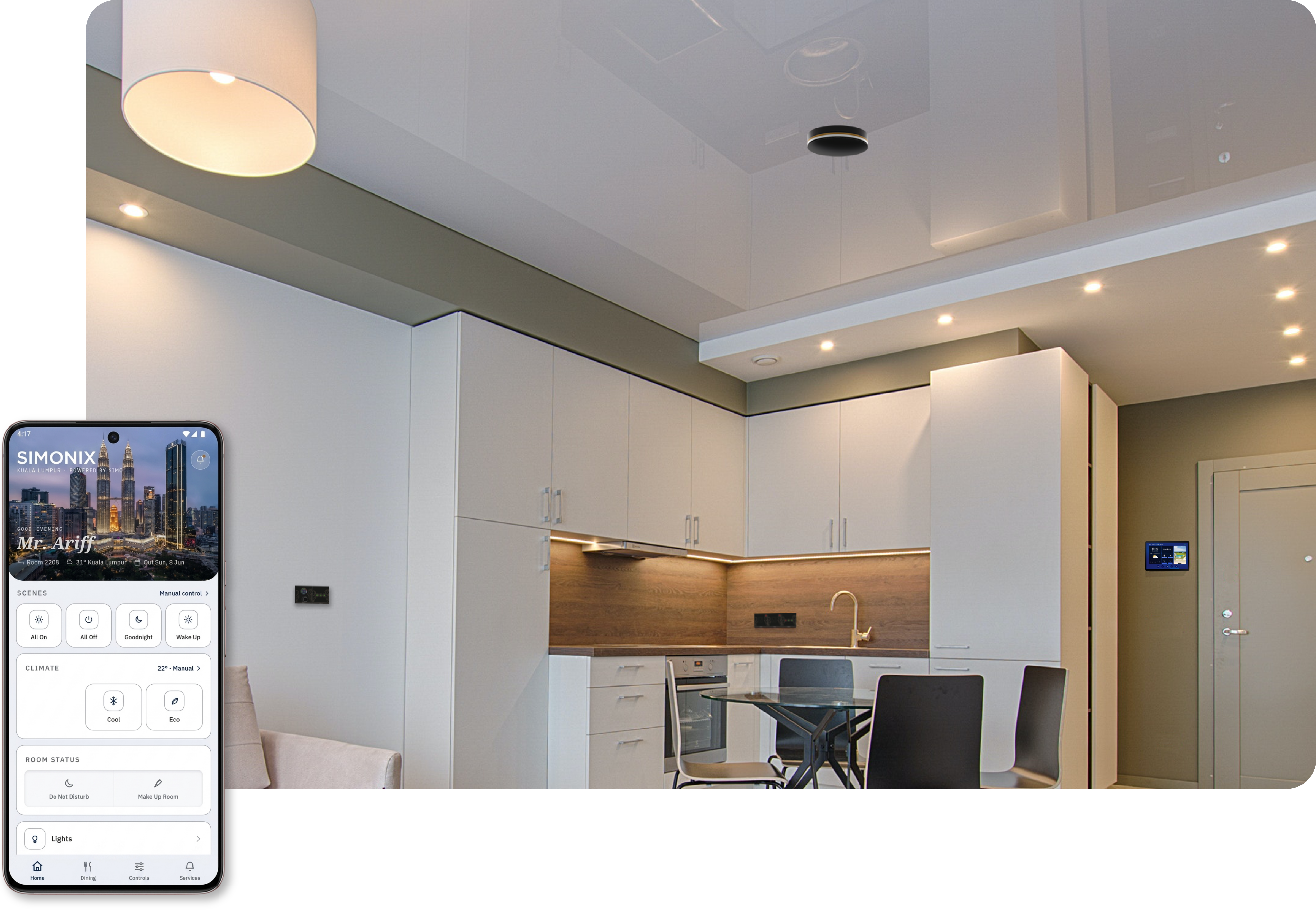 SIMO smart hotel room with the SIMO mobile app